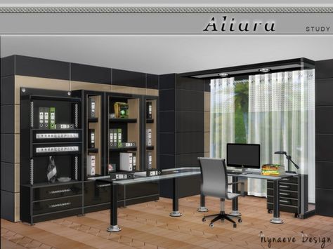 The Sims Resource: Altara Study by NynaeveDesign • Sims 4 Downloads Resource Furniture, Bookcase Organization, Modern Monochrome, Sims 4 Update, Sims 4 Cc Furniture, Study Rooms, Elegant Bedroom, Cc Sims, Bookcase Shelves