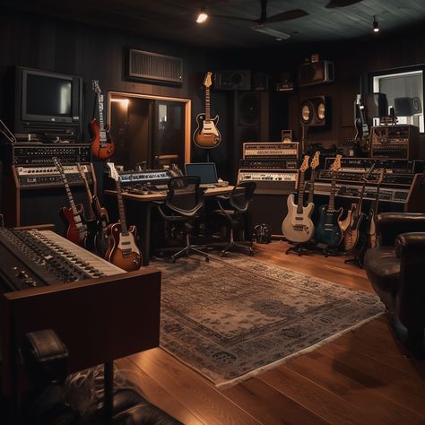 Luxury Music Studio Home, Bloxburg Music Studio, Music Rehearsal Room, Music Studio Room Luxury, Band Rehearsal Room, Basement Recording Studio, Bedroom Recording Studio, Home Music Studios, Studio Room Design