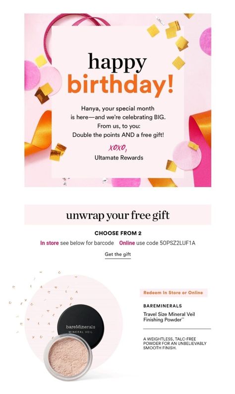 Get a FREE Ulta Birthday Gift: Join Ulta Rewards 2024 3 Talc Free Powder, Free Birthday Gifts, Your Birthday Month, Birthday Email, Birthday Freebies, Beautiful Flower Tattoos, Clinique Moisture Surge, Birthday Coupons, Clinique Moisturizer