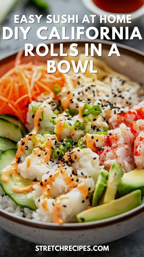 Looking for a twist on sushi? Our California rolls sushi bowls recipe is the answer! This deconstructed sushi bowl California rolls is perfect for beginners and sushi lovers alike. Save this pin for your next sushi night at home! Visit our blog for step-by-step instructions. California Sushi Bowl Recipe, California Rolls Sushi, Sushi Night At Home, Sushi Bowl Healthy, Deconstructed Sushi Bowl, Rice For Sushi, California Roll Recipes, Beef With Broccoli Recipe, Deconstructed Sushi