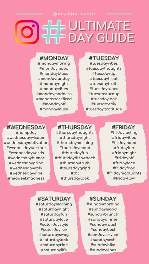 Hashtags For Days Of The Week, Days Of The Week Hashtags, Hashtags For Instagram Hair Business, Hashtags To Use On Instagram, Social Media Days Of The Week, Thursday Business Posts, Best Days To Post On Instagram, Thursday Hashtags Social Media, Day In The Life Of A Small Business Owner