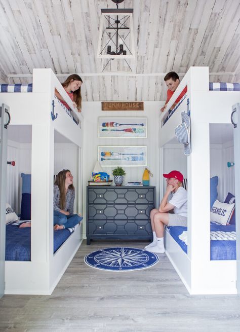 How We Turned a simple Backyard Shed into a Dream Bunkhouse. #bunkhouse #shedideas #bunkbeds #bunkbedideas #farmhousestyle #sheshed Bunkhouse Ideas, Bunkie Ideas, Reclaimed Wood Paneling, Shed Interior, Custom Sheds, House Shed, Cape House, Backyard Sheds, Backyard Shed