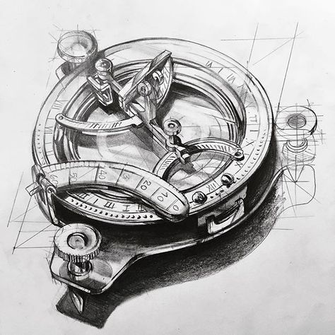 Sketch of a sextant, an object that was used to navigate at seas. #idsketching #sketch #industrialdesign #productdesign #illustration #sketching #viscom #designsketching #design #objects Sundial Tattoo, Sextant Tattoo, Nautical Compass Tattoo, Watch Sketch, Poseidon Tattoo, Compass Watch, Anchor Tattoo Design, Watch Drawing, Compass Tattoo Design