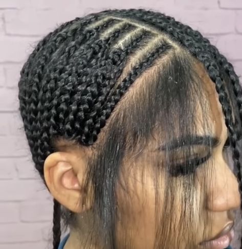 Braid Patterns For Sew Ins, Quick Weave Braid Down Pattern, V Part Wig Braid Pattern, Sewin Braid Pattern With Leave Out, Braid Down Pattern For Wig, Leave Out Braid Pattern, Middle Part Sew In Braid Pattern, Sew In Braid Down, Leave Out Braids