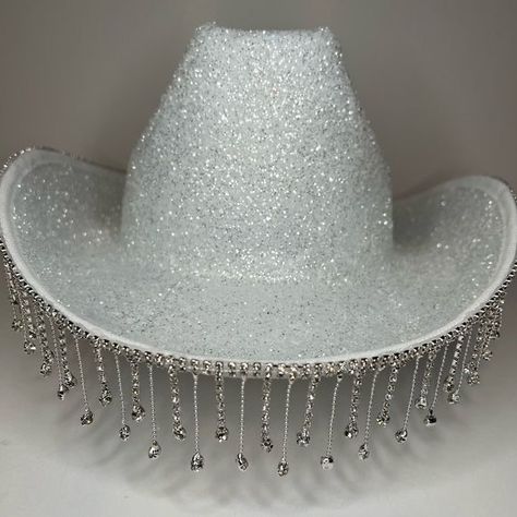 Diamond Cowgirl Hat, Sparkle Cowgirl Hat, Badazzel Cowboy Hat, Cowgirl Party Hats, White Cow Girl Hat, Diy Rhinestone Hat, White Bedazzled Cowboy Hat, Diamond Cowboy Hat, Eras Tour Cowboy Hat