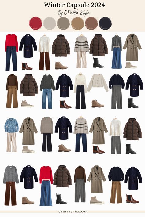 This winter, I created a seasonal capsule wardrobe in a classic casual style. The capsule contains my wardrobe staples alongside my winter essentials using brown, red and navy palettes. Brown Capsule Wardrobe, Red Capsule Wardrobe, Winter Minimalist Wardrobe, Navy Capsule Wardrobe, Seasonal Capsule Wardrobe, Clothing Capsule, Winter Staples, Pack List, Wardrobe Organization