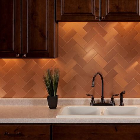 Aspect Short Grain 3" x 6" Metal Peel & Stick Subway Tile Kit in Brushed Copper & Reviews | Wayfair Japanese Kitchen Ideas, Copper Tile Backsplash, Copper Kitchen Backsplash, Metal Tile Backsplash, Stainless Steel Backsplash, Steel Backsplash, Copper Backsplash, Cleaning Mop, Copper Tiles