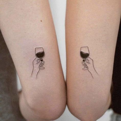 Us Tattoo, Wine Glass Tattoo, Pair Tattoos, Wine Tattoo, Beer Tattoos, Small Tattoo Ideas For Women, Matching Friend Tattoos, Bestie Tattoo, Tattoo Culture