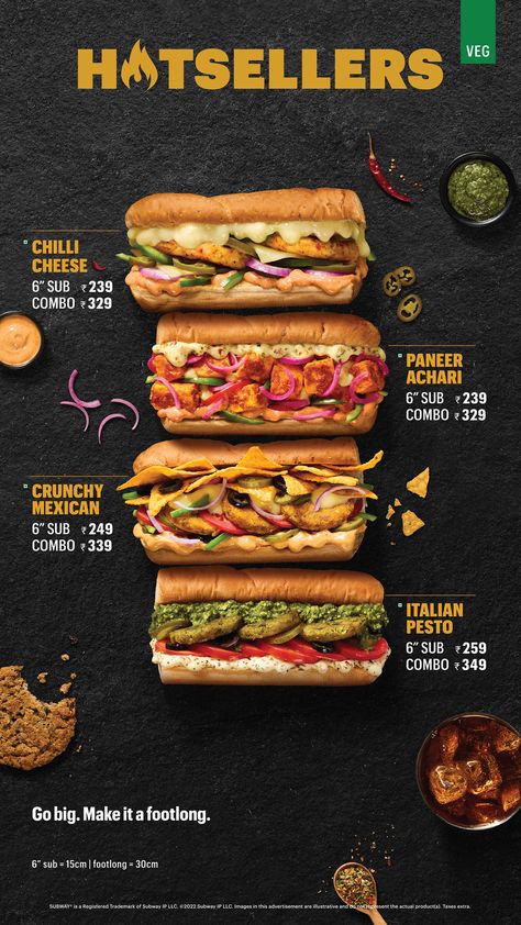 Subway Sandwich Order Ideas, Burger Menu Design Ideas, Sandwich Menu Design, Burger Menu Design, Fast Food Menu Design, Burger Branding, Street Food Design, Sandwich Packaging, Sandwich Menu