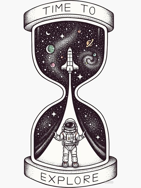 "Time to Explore" Sticker by buko | Redbubble Art Spatial, Arte Doodle, Space Drawings, Astronaut Art, Pencil Art Drawings, Cool Art Drawings, Art Inspiration Drawing, Art Drawings Simple, Pencil Art