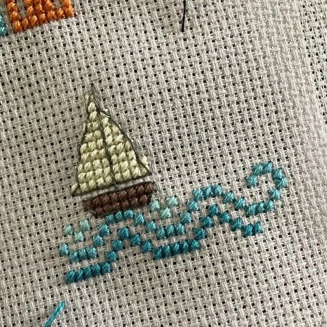 Boat Cross Stitch, Beach Cross Stitch, Cross Stitch Beginner, Tiny Cross Stitch, Xmas Cross Stitch, Small Cross Stitch, Cross Stitch Needles, Cross Stitch Bookmarks, Mini Cross Stitch