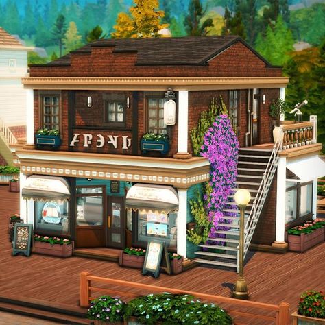 Sims Bakery Build, Sims 4 Remodel, Sims Retail Store, Sims 4 Retail Store, Sims 4 Shop, Sims 4 Cottage, Boba Shop, Lotes The Sims 4, Fish Restaurant