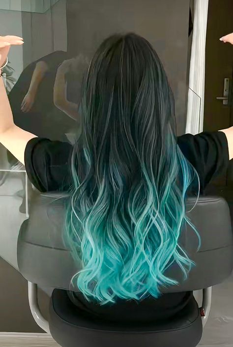 Types Of Hair Lengths, Muichiro Inspired Hair, Bottom Half Dyed Hair Blue, Cute Died Hairstyles, Fashion Colour Hair, Black To Teal Hair, Ice Color Hair, Pickaboo Hair Dye, Dark Green Hair Highlights