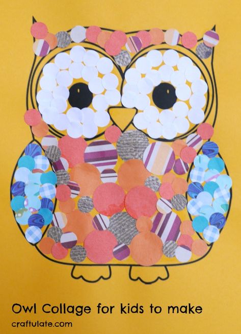 Owl Collage - a fun art project for kids to make with circle paper punches! Collage For Kids, Bird Crafts Preschool, Owl Collage, Adaptive Art, Work Planning, Kids Collage, Art Docent, Circle Paper, Art Project For Kids