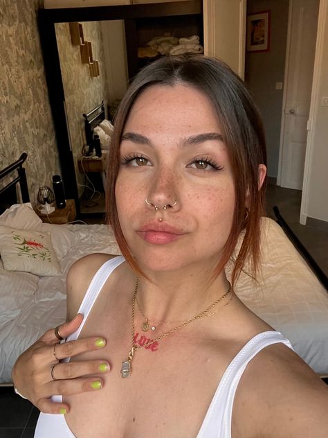 #piercing #girlswithtattoos #girlswithpiercings #piercings #piercinginspo Face Piercings Medusa, Delicate Face Piercings, Elegant Face Piercings, Feminine Facial Piercings, Subtle Face Piercing, Piercing Face Ideas, Multiple Face Piercings, Symmetrical Face Piercings, Gold Piercings Aesthetic Face