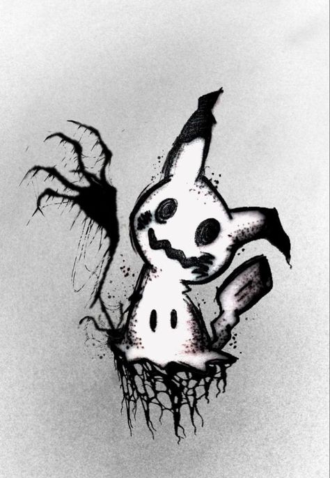 Mimikyu Sketch, Mimikyu Drawing, Dark Pokemon, Cyberciligism Tattoo, Dark Pokémon, A Touch Of Darkness, Touch Of Darkness, Pokemon Sketch, Tattoo Leg