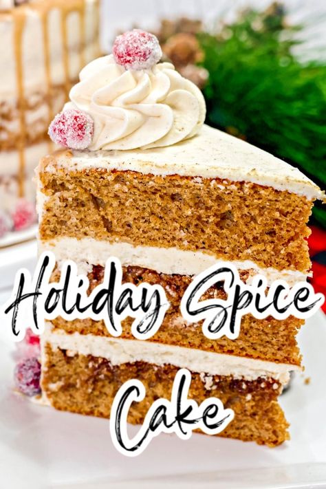 This Holiday Spice Cake Recipe is made with three layers of moist, dense spiced cake and cinnamon cream cheese frosting. It is the perfect layered holiday cake to serve to a crowd. #holidayspicecake #spicecake #christmascake #homemadecake #spicedcake Christmas Spice Cake, Spice Cake Recipe, Spiced Cake, Spice Cake Recipes, Cinnamon Cream Cheese, Holiday Cake, Keto Friendly Desserts, Valentines Day Desserts, Cinnamon Cream Cheese Frosting