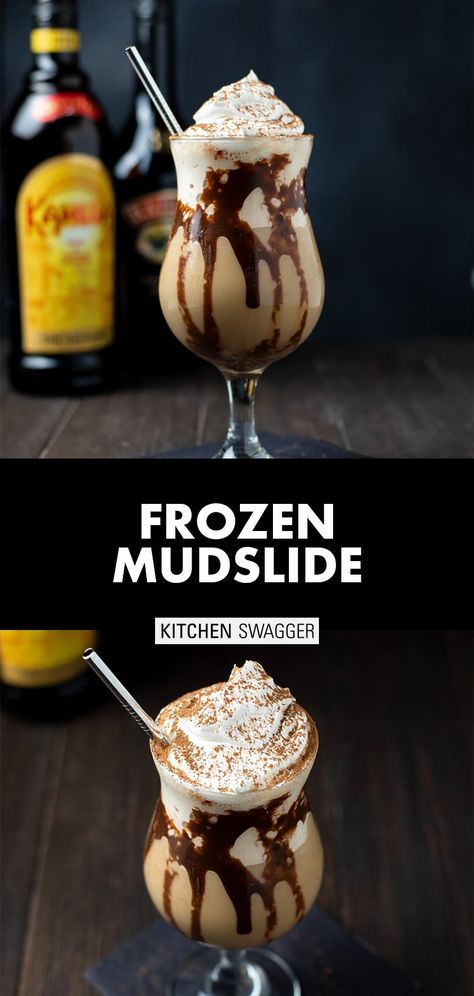 How To Make A Mudslide Drink, Frozen Mudslide Recipe Alcohol, Mudslides Made With Ice Cream, Mudslide Recipe Alcohol, Dreamy Cocktails, Frozen Mudslide Recipe, Dessert Drinks Alcohol, Summer Slushies, Mud Slide Drink Recipe