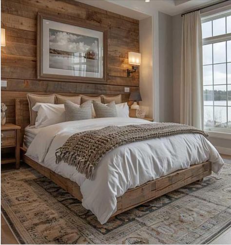 Boho Bedroom Furniture, Modern Farmhouse Bedroom, Bedroom Wall Designs, Relaxing Bedroom, Inspire Me Home Decor, Trendy Home Decor, Master Bedrooms Decor, Remodel Bedroom, Rustic Bedroom