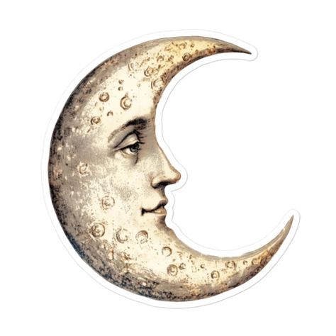 Embrace the magic of the night sky with this vintage crescent moon face sticker! Perfect for those who love celestial art, this moon decal brings an enchanting touch to your laptop, journal, or water bottle. The detailed design is inspired by vintage illustrations, making it ideal for fans of Gothic, bohemian, and astrology-inspired aesthetics. This high-quality vinyl sticker is waterproof and weather-resistant, so it's built to last, whether indoors or outdoors. Perfect as a gift for astrology lovers, star-gazers, or anyone who appreciates unique, vintage-inspired designs. Features: Materials: Waterproof vinyl Ideal for: Laptops, water bottles, phone cases, journals, scrapbooks Gift for: Astrology lovers, celestial decor fans, Gothic and boho enthusiasts Don't forget to clean the surface Vintage Stickers Png, Laptop Stickers Aesthetic Vintage, Moon Vintage Illustration, Vintage Moon Art, Stickers Aesthetic Vintage, Vintage Aesthetic Stickers, Bohemian Stickers, Aesthetic Stickers Vintage, Celestial Stickers