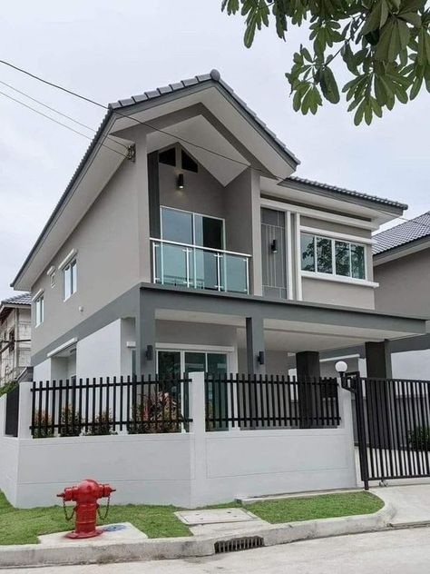 Excellent grace real estates Aesthetic Minimalist House Exterior, House Design Ideas Exterior Simple, Small House Aesthetic Exterior, White Picket Fence Ideas, Picket Fence Ideas, Industrial House Exterior, Small House Design Philippines, Philippines House Design, Architectural Concepts