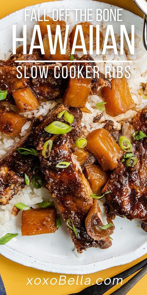 Hawaiian Short Ribs, Hawaiian Ribs Recipe, Hawaiian Ribs, Short Rib Recipes Crockpot, Crockpot Pork Ribs, Crock Pot Ribs, Sweet And Sour Beef, Slow Cooker Pork Ribs, Slow Cooker Ribs Recipe