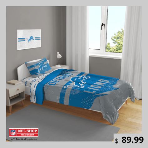 This Slanted Stripe twin bed set ensures a good night's sleep with a little Detroit Lions spirit. It includes a comforter, fitted sheet, flat sheet and matching pillow sham. Complete with sublimated Detroit Lions graphics, this set assures your team loyalty will never leave your dreams. Twin Bed Set, Twin Bedding, Pillow Combos, Top Of Bed, Nfl Carolina Panthers, Nfl Philadelphia Eagles, Comforter Bedding Sets, Twin Bed Sets, Twin Comforter