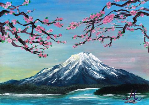 Gunung Fuji, Mountain Painting Acrylic, Japan Landscape, Japan Painting, Frida Art, Landscape Photography Tips, Japanese Landscape, Landscape Photography Nature, Galaxy Painting