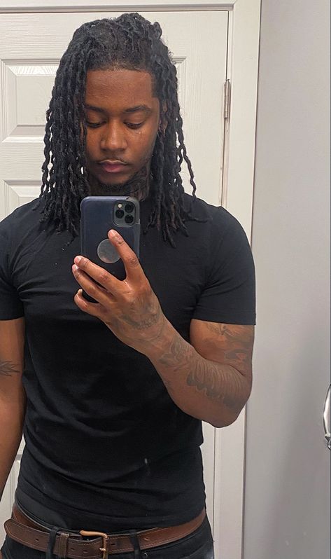 Sister Locs Men, Mens Micro Locs, Dreads Middle Part, Micro Locs Men, No Middle Part Locs, High Top Dreads Styles For Men, Men’s Long Loc Hairstyles, Long Dreads Black Man, Afro Hair Color