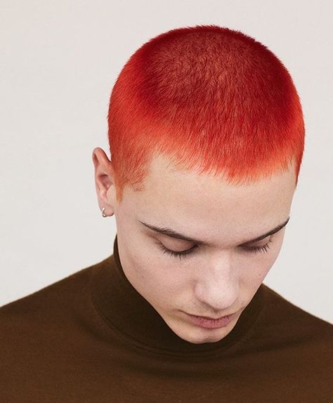 Pelo Color Cobre, Buzz Cut Ideas, Buzz Cut With Beard, Vibrant Red Hair, Shaved Hair Designs, Shave My Head, Long Hair On Top, Men Hair Color, Birthday Hair