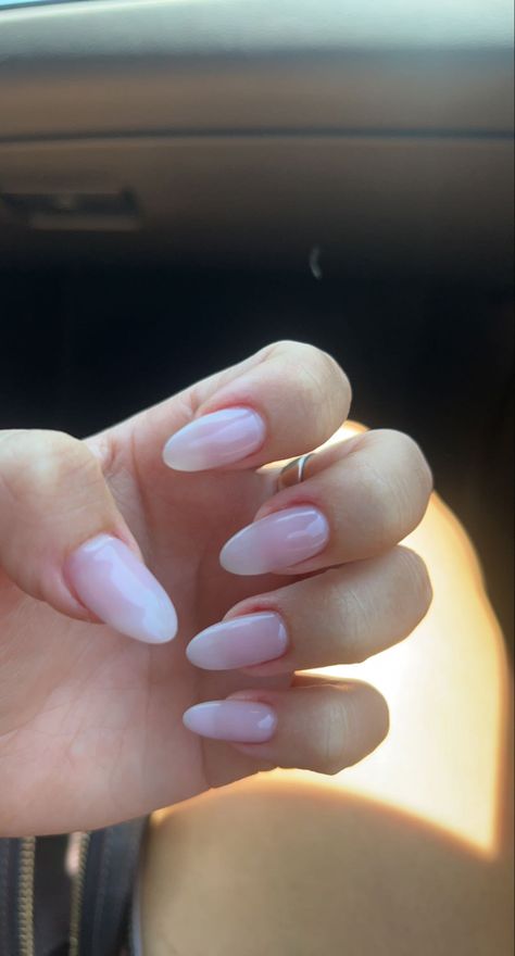 Almond Nails Pale Skin, Pale Almond Nails, Pink Tint Nails, College Nails Ideas Almond, Soft Pink Round Acrylic Nails, Opi Gel Baby Take A Vow, Opi Baby Take A Vow Gel, Plain Nail Extensions, Baby Take A Vow Opi Gel