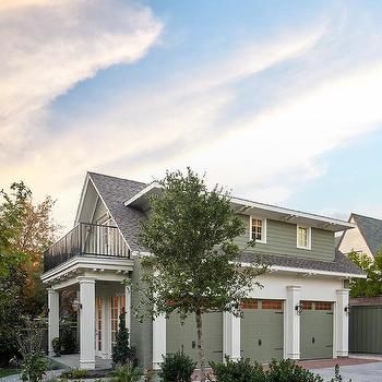 Gray Chevron Planks on Garage Door - Cottage - Garage Green Garage Doors, Green Garage Door, Grey Garage Doors, Red Brick Pavers, Green Garage, Green Shutters, Blue Shutters, Garage Door Design, Modern Garage