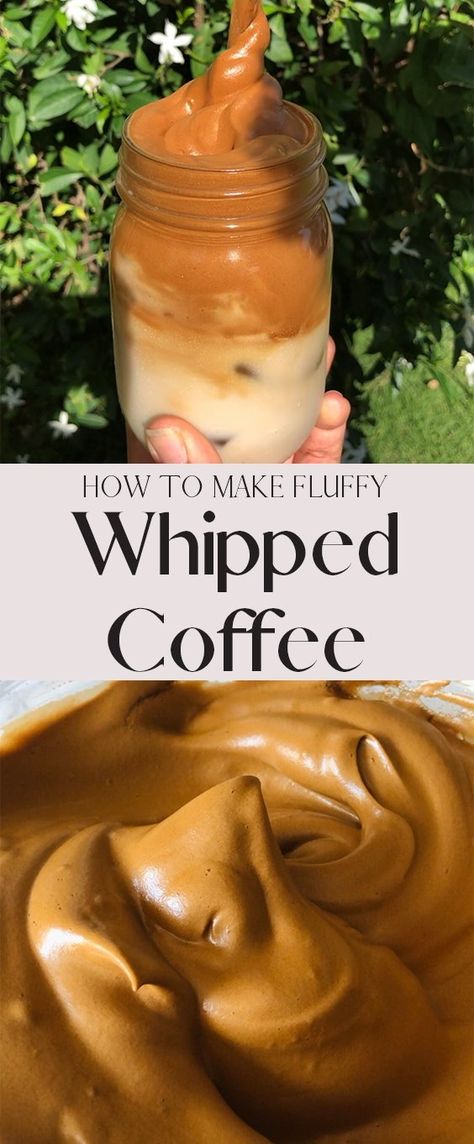 Whipped Coffee (Dalgona Coffee) is the BEST thing ever! It's a fluffy and incredibly delicious way to make your morning coffee, and takes only 5 minutes with a hand mixer! You can make it hot or cold! Horchata Whipped Coffee, Drinks For Work, Recipes Using Ground Coffee, Thick Coffee Recipe, Recipes With Coffee In Them, Recipes With Coffee, Fun Coffee Recipes, Morning Beverages, Cold Sweets