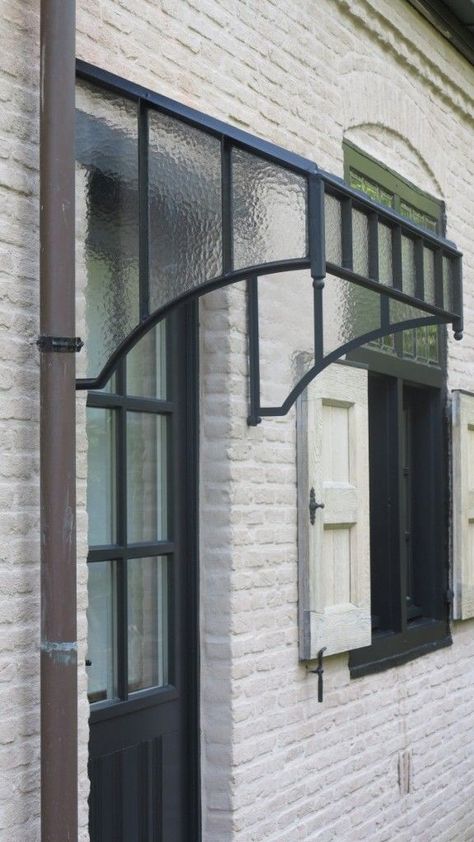 Wrought Iron Awning, Front Door Awning, Front Door Canopy, Porch Canopy, House Awnings, Window Canopy, Door Canopy, Canopy Design, Village House Design