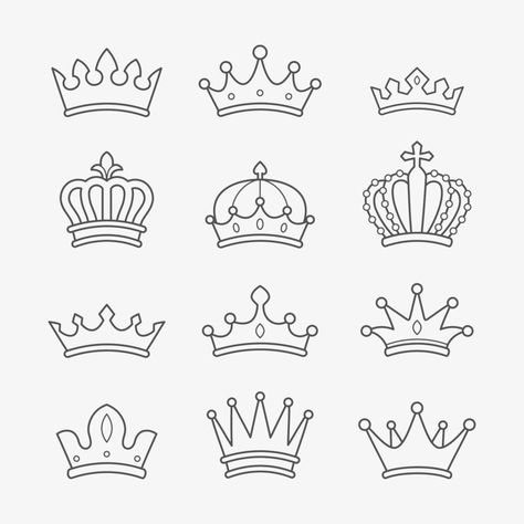 Crown Outline Icon Set Chest Tattoo Words, Crown Outline, Crown Tattoo Men, Crown Clip Art, Crown Template, Crown Drawing, Crown Tattoo Design, Peacock Pictures, Crown Pattern