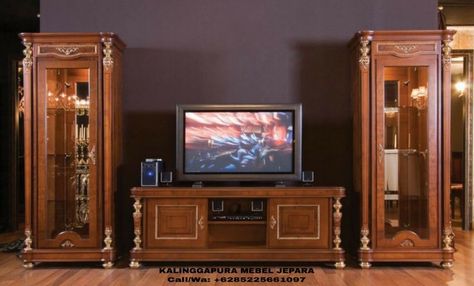 Bufet Minimalis Jati Ruang Keluarga Centro Tv, Apartment Furniture Layout, Buffet Tv, Tv Frames, Bufet Tv, Showcase Cabinet, Tv Unit Decor, Tv Rack, Wooden Sofa Set Designs