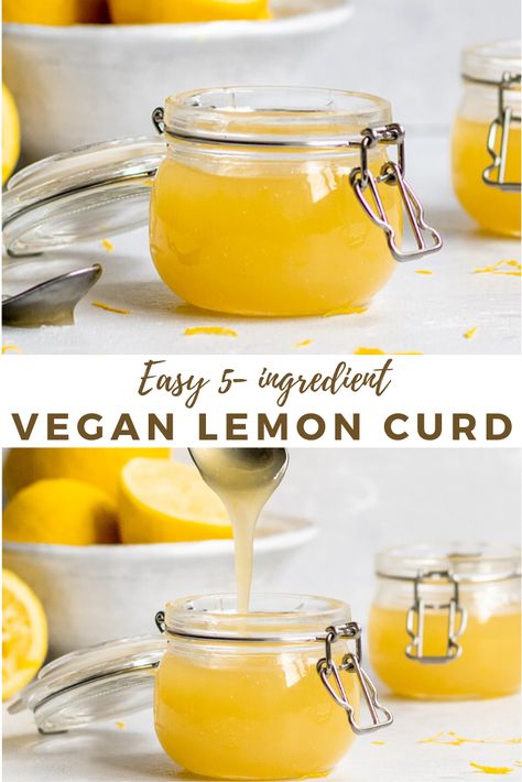 This Easy Vegan Lemon Curd dessert contains only 5 ingredients! Lemon curd filling can be used in any vegan dessert & is made with coconut cream, fresh lemons, vegan butter, organic sugar, and a secret ingredient to thicken this curd! Making a dairy-free, eggless, and homemade vegan lemon curd couldn't be easier! #vegan #lemoncurd #dairyfree #recipe #sgtoeats Vegan Lemon Curd, Pickled Foods, Homemade Lemon Curd, Sweet Sauces, English Classic, Lemon Curd Recipe, Yogurt Breakfast, Curd Recipe, Desserts Vegan