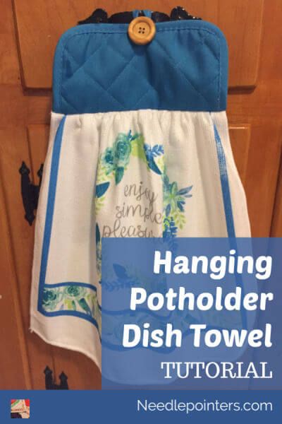 Learn to make a Hanging Potholder Dish Towel with our video and photo tutorial.  Click to find out how to make this super quick & easy sewing item which is great for beginners.  This also makes a great gift! Diy Potholders, Kitchen Towels Diy, Stitch Wreath, Kitchen Towels Crafts, Kitchen Towels Hanging, Kitchen Sewing, Senior Crafts, Diy Kitchen Projects, Hanging Kitchen Towel