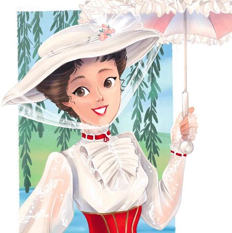 Mary Poppins illustration by Fabiana Attanasio Mary Poppins Aesthetic, Mary Poppins Jolly Holiday, Mary Poppins Movie, Mary Poppins Party, Mary Poppins 1964, Disney Icons, Musical Film, Jolly Holiday, Disney Live Action