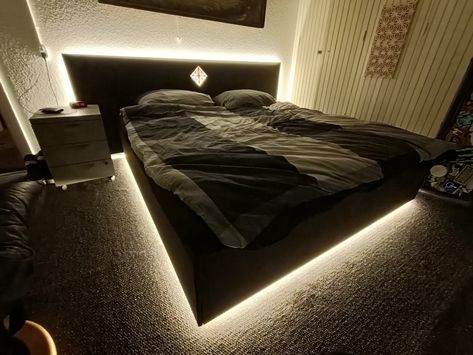 Homemade Beds, Led Bed, Custom Xbox, Led Beds, Floating Bed, Low Bed, Luxury Bedroom Design, Mens Bedroom, Floor Bed