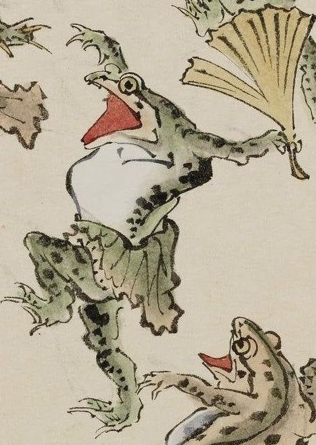 Japanese Frog Art, Frosch Illustration, Japanese Frog, Frog Wall Art, Asian Gifts, Funny Tapestry, Dancing Animals, Frog Illustration, Japan Illustration