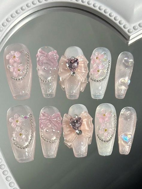 Nails Light Blue, Art Ballet, Diamond Nail Art, White Camellia, Pink Gel Nails, Light Pink Nails, Ballet Style, Jelly Nails, Ballet Fashion