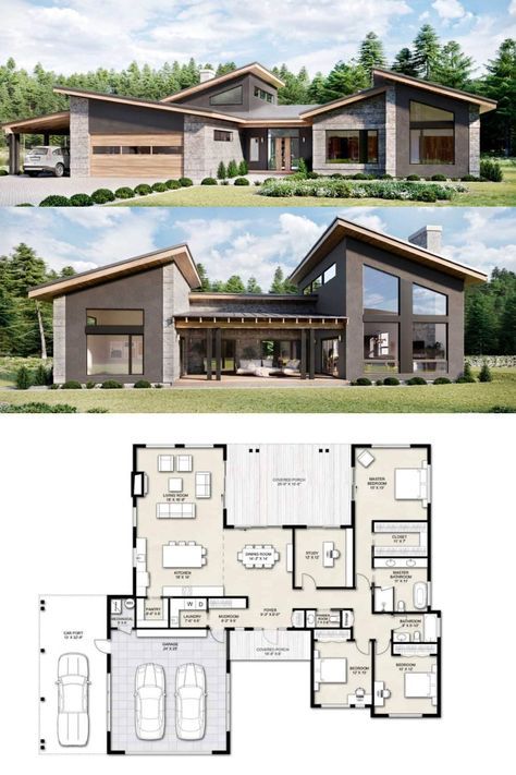 Mid Century Modern House Plans, Modern House Floor Plans, Casas The Sims 4, Architectural Design House Plans, Modern Style House Plans, Sims House Plans, House Construction Plan, House Layout Plans, Model House Plan