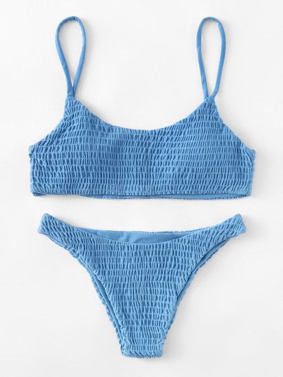 Shirred Bikini Set -SheIn Two Piece Tumblr Boho Swimsuit Blue Light Blue Summer Bathing Suits, Feminine Fashion, Cute Bathing Suits, Cute Swimsuits, Cute Bikinis, Swimsuit Fashion, Strap Tops, Monokini, Swim Suit