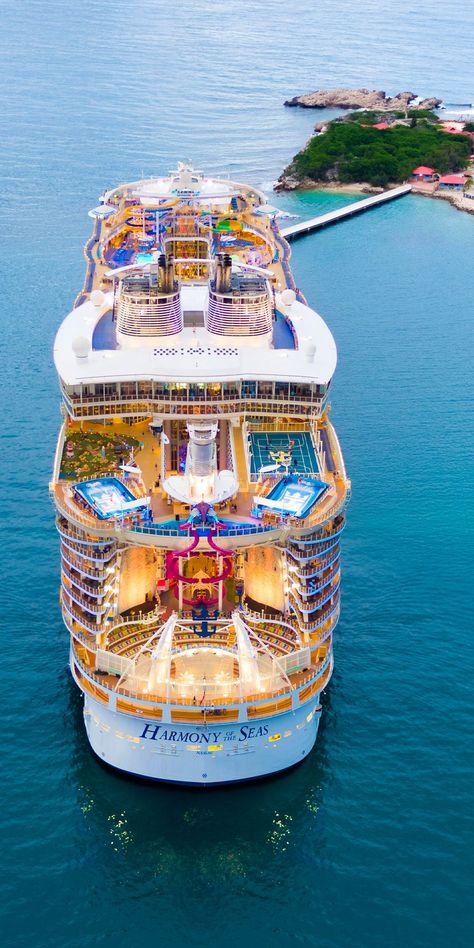 Harmony of the Seas | There's only one way to arrive at the Caribbean in style, and that is onboard the boldest ship at sea. Amp up your adrenaline on the tallest slide at sea, the Ultimate Abyss; multiply your thrills at the Broadway musical "Grease," and savor tech-forward drinks at the Bionic Bar. All you have to do is book your adventure with Royal Caribbean. Cruise Ship Pictures, Royal Caribbean Cruise Ship, Biggest Cruise Ship, Royal Caribbean Cruise Lines, Walpapers Cute, Royal Caribbean Cruises, Royal Caribbean Ships, Harmony Of The Seas, Luxury Cruise Ship