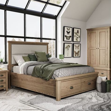 With a radiant warm oak finish, the Smoked Oak collection brings a sumptuous and elegant traditional style that is set to complement any interior. Impressive quality runs through every detail, from the rounded corners and tapered legs to the thick oak tops and solid proportions. Oak King Size Bed, Slatted Headboard, King Size Bed Frame, Fabric Headboard, Wooden Headboard, Luxurious Bed, Double Bed Frame, King Bed Frame, Wood Bed Frame