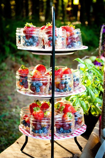 Cute idea for fruit cup Mia's Fancy Farmgirl Tea Party | CatchMyParty.com Healthy Wedding Cake, Wedding Cake Alternatives, High Tea Party, Tea Party Food, Fruit Cups, Afternoon Tea Parties, Tea Party Garden, Tea Party Birthday, Tiered Trays