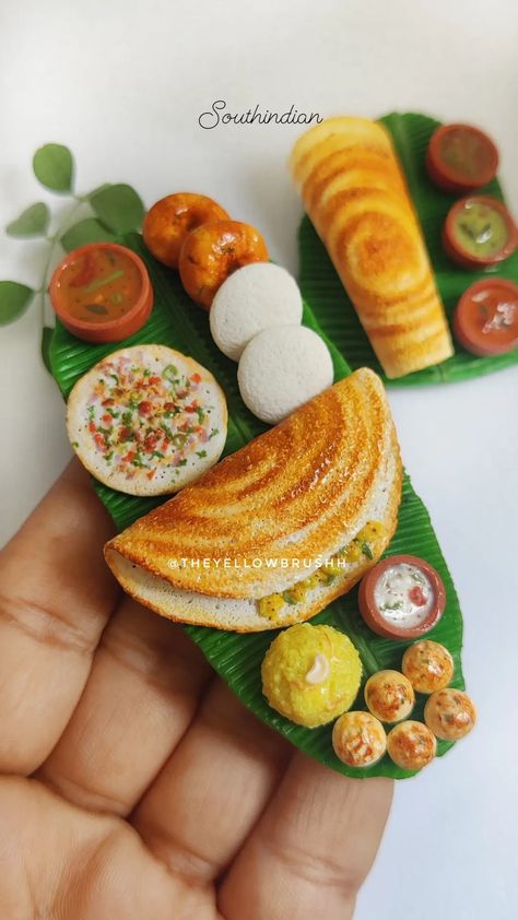 https://www.instagram.com/reel/CQtFCKErd_s/?igshid=YmMyMTA2M2Y= Miniature Indian Food Clay, Miniature Things Diy, Food Clay Art, Indian Platter, Food Miniatures, Miniture Food, Diy Magnets, Clay Magnets, Diy Doll Miniatures