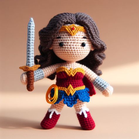 Craft a powerful Wonder Woman Amigurumi with this inspiring pattern, perfect for creating a handmade tribute to the iconic superheroine! Wonder Woman Crochet Pattern, Crocheted Halloween, Batman Amigurumi, Yarn Toys, Superhero Dolls, Disney Crochet Patterns, Crochet Toys Free, Crochet Fairy, Womens Crochet Patterns