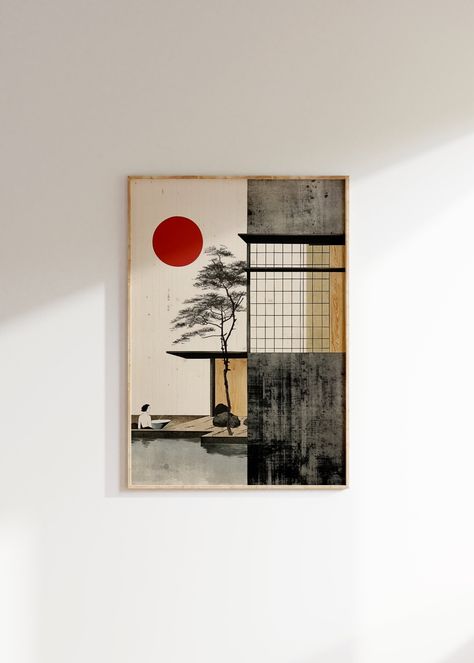 Japanese Simple Art, Japandi Artwork, Monochrome Posters, Japandi Art, Zen Wall Art, Japanese Wall Art, Grey Goose, Japanese Wall, Scandinavian Wall Art